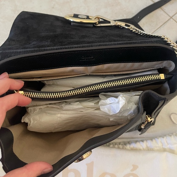 Chloe Faye Day Shoulder Bag Black with Gold Detail - Picture 6 of 13